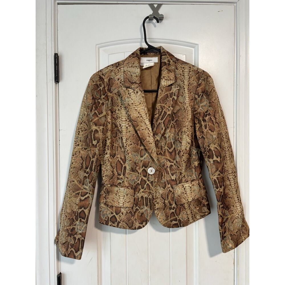Vertigo‎ Paris Python Snake Embroidered Gold Scroll Flowers Lined Blazer Wm's S